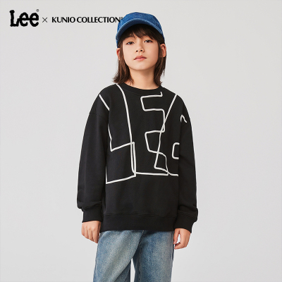 Lee大童圆领卫衣品牌字母印花长袖T恤儿童秋冬季加厚保暖宽松上衣