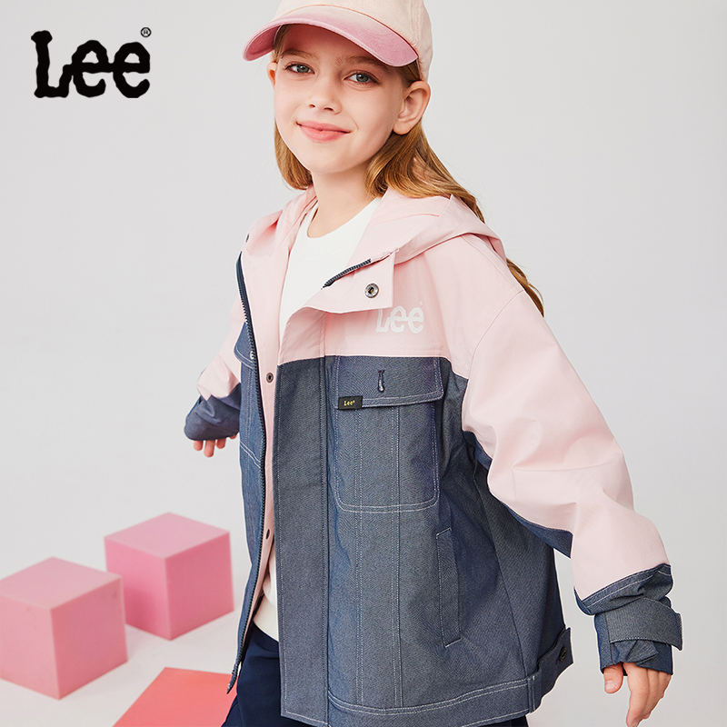 LEE品牌儿童春秋季薄款外套男童拼接撞色潮牌连帽夹克上衣服女童
