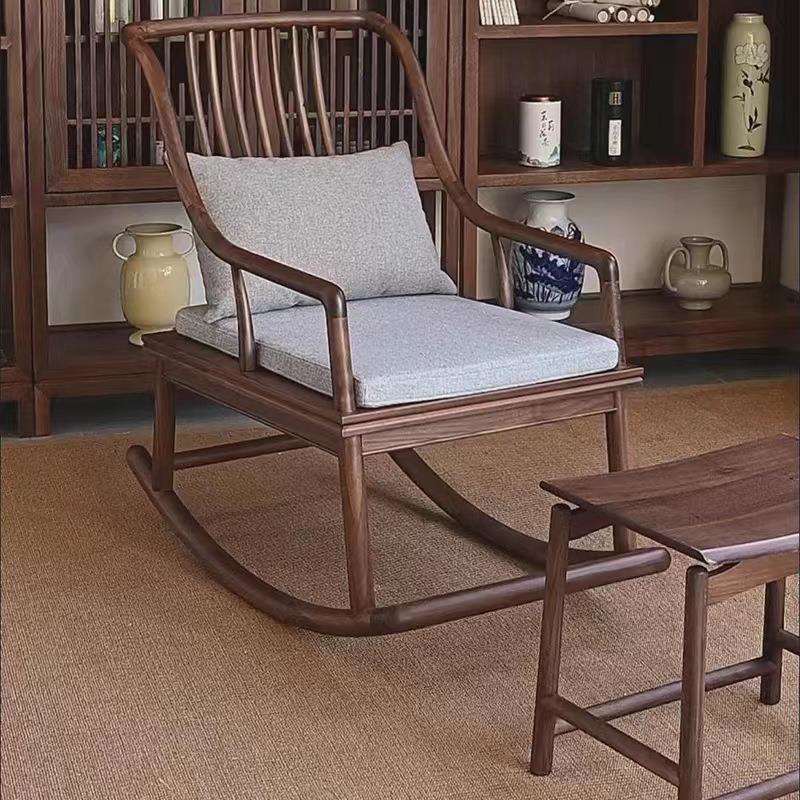 黑胡桃木摇椅新中式全实木阳台躺椅沙发家用现代简约休闲摇摇椅