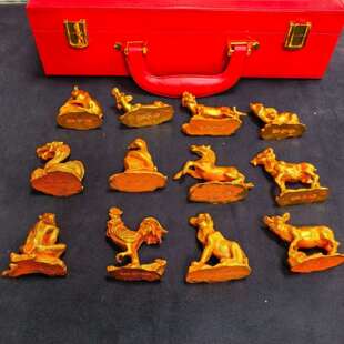 本命年12属相全套铜狗鼠牛鸡蛇吉祥物龙羊猴猪装饰工艺品铜鎏金