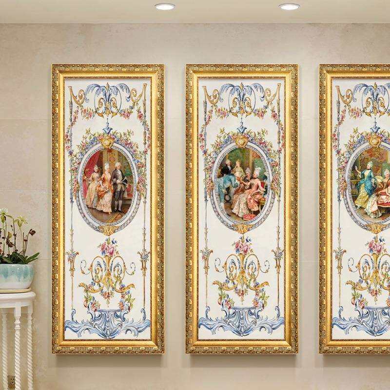 三联装饰画客厅挂画走廊过道玄关油画宫廷人物画欧式简欧壁画
