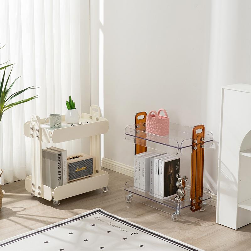 北欧风透明亚克力带轮网红置物架边几家用客厅可移动小推车茶几