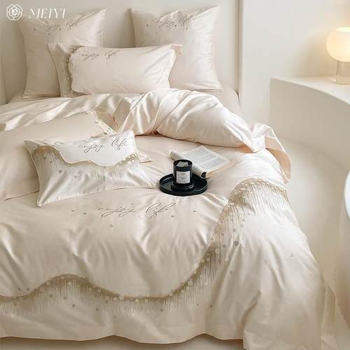 轻奢高档100S床单四件套被套全棉刺绣裸睡亲肤高级感新品床上用品
