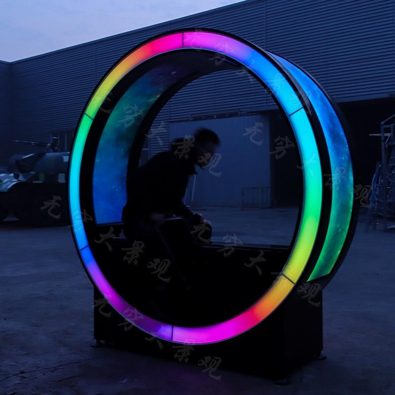 网红双人情侣亲子灯光互动装置节日美陈引流DP发光感应手摇划船机