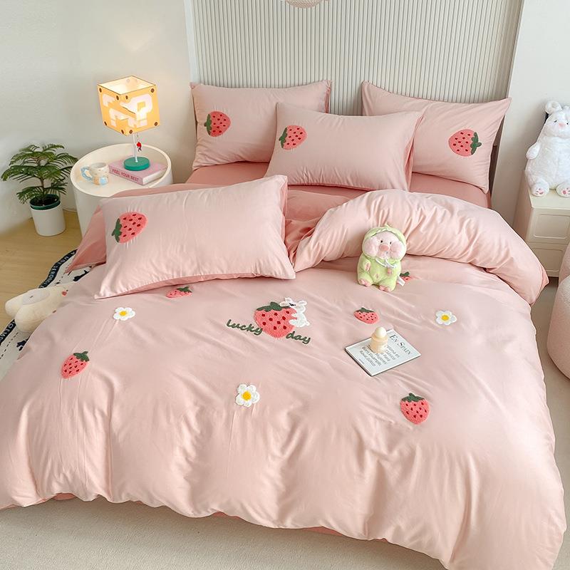 卡通可爱毛巾绣床上四件套全棉纯棉被套2025新款宿舍三件套床单品