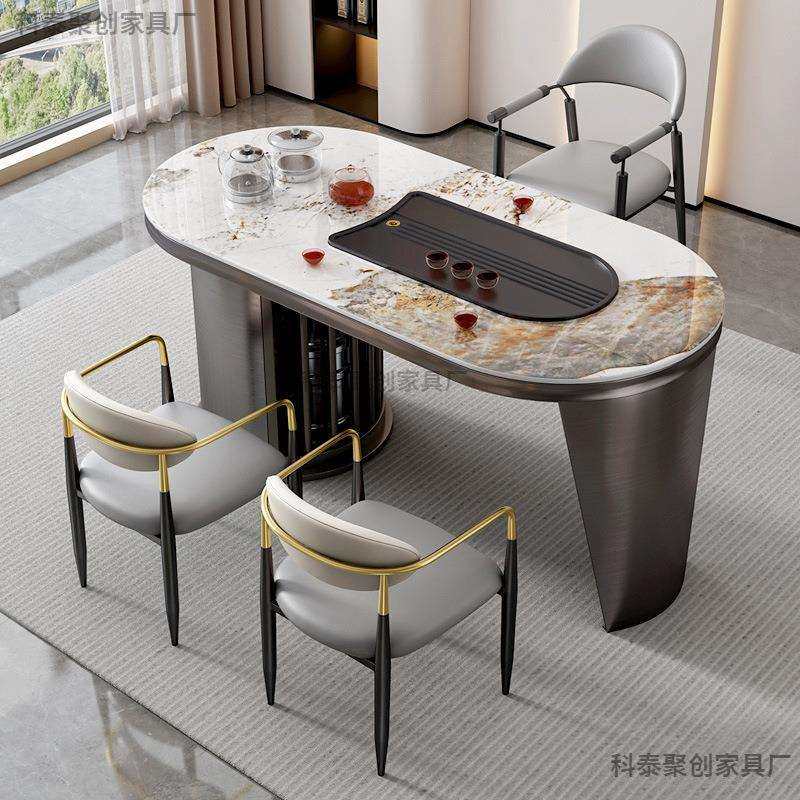 岩板茶桌椅组合家用阳台茶桌现代简约轻奢茶台烧水壶一体茶具套装