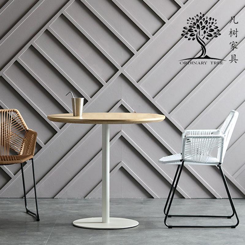 凡树简约实木吧台圆桌奶茶店咖啡厅休闲小圆桌洽谈办公圆形茶几