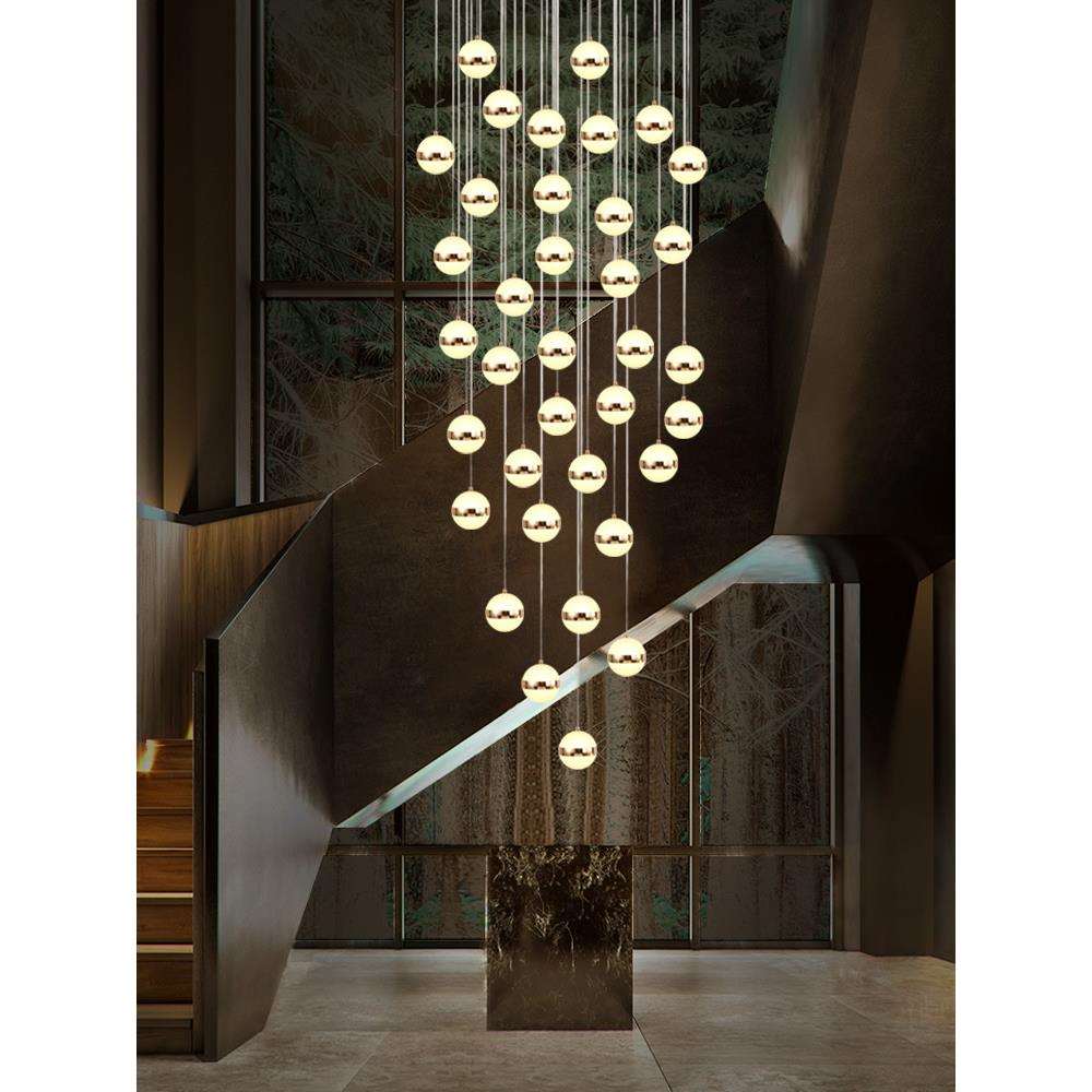 楼梯长吊灯现代简约别墅北欧灯具客厅灯挑高楼层旋转复式楼大吊灯