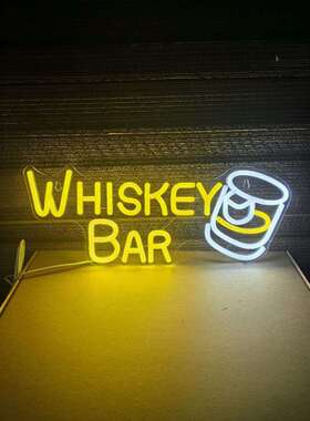 Whiskey酒吧霓虹灯bar长方形啤酒杯霓虹灯牌派对灯创意造型灯牌