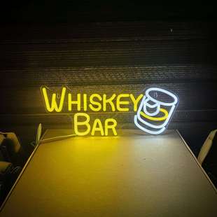 Whiskey酒吧霓虹灯bar长方形啤酒杯霓虹灯牌派对灯创意造型灯牌