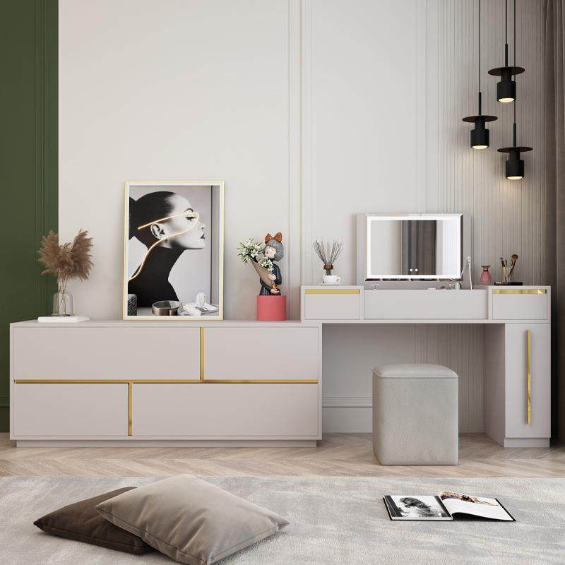 轻奢收纳柜一体镜子可隐藏组合化妆台书桌卧室现代简约翻盖梳妆台