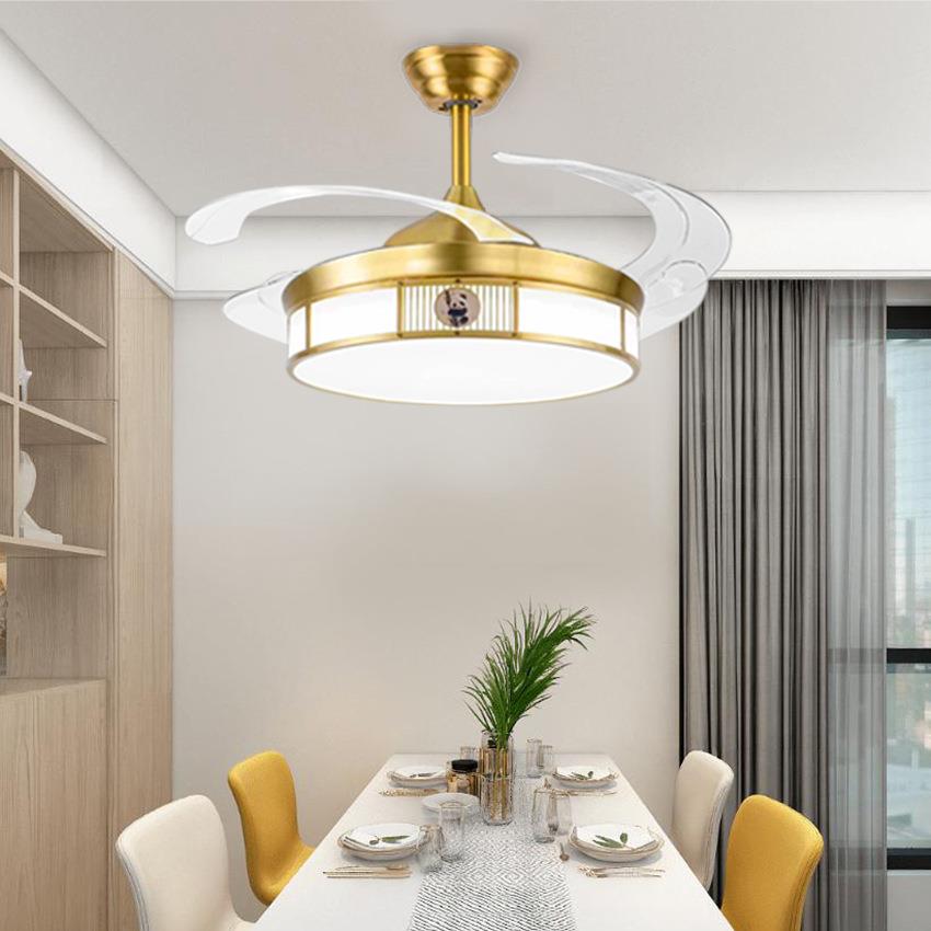 风扇灯2024年新款全铜餐厅主卧静音新中式客厅吊扇灯家用一体吊灯
