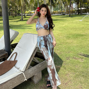 显瘦泡温泉度假泳装 比基尼泳衣女长裙分体四件套性感大码 胖mm修身