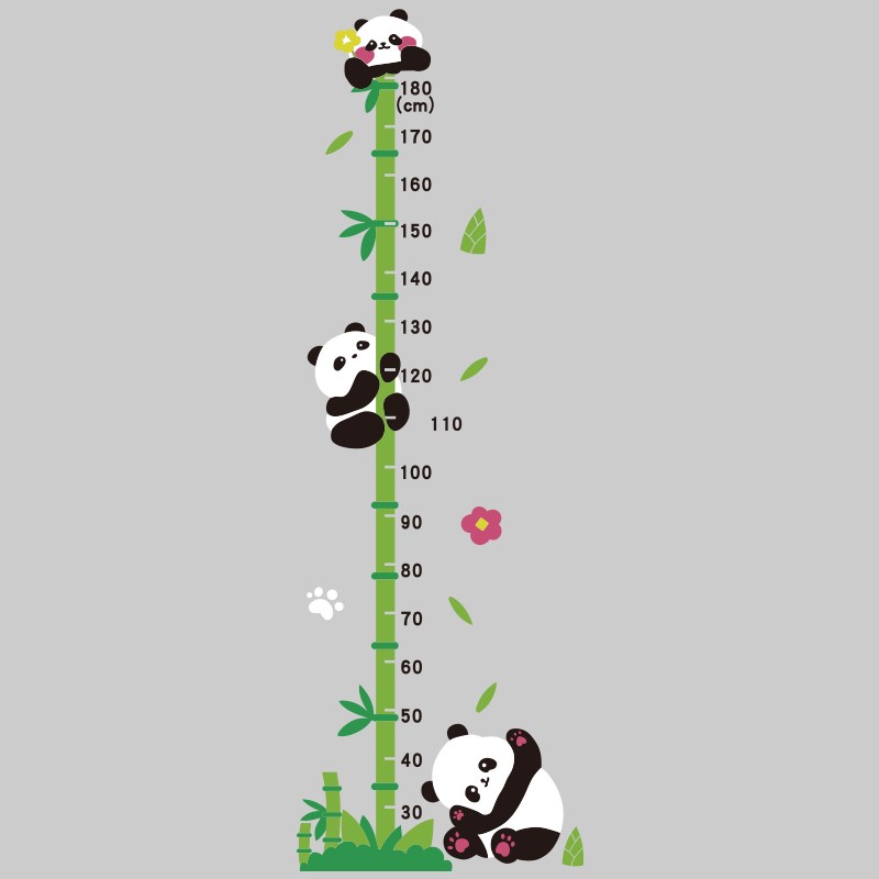 速发大熊猫和花儿童测量亚克力身高贴墙面贴纸孩房间布置卧室装饰
