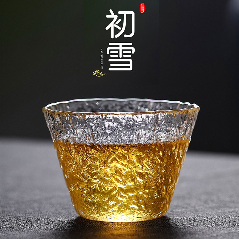 速发初雪杯手工玻璃小茶杯功夫茶主人杯单杯大茶碗锤目纹茶碗水杯
