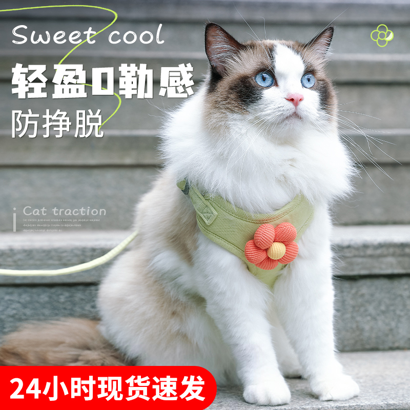 速发猫咪防挣脱外出遛胸绳背心式猫子带猫绳背小花