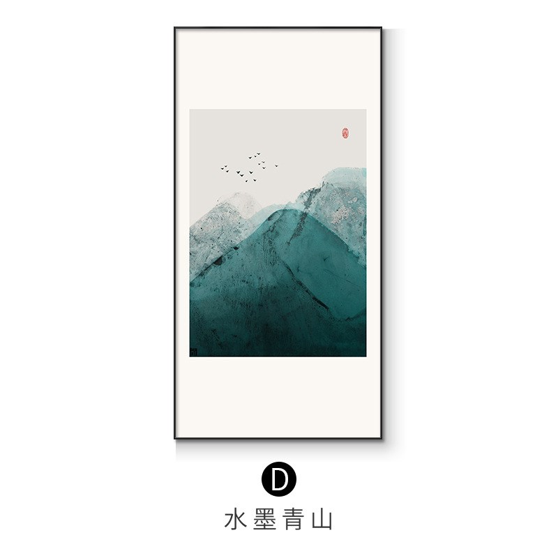 速发新景式山水装色画蓝饰双联画客厅沙发背景墙挂画软装玄关风中