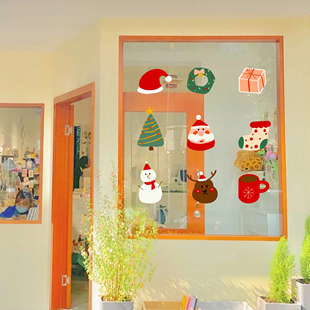 速发圣诞节装饰贴画店铺橱窗玻璃布贴纸元旦门置电花静窗贴画