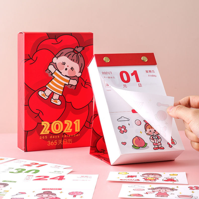 速发儿童台历2021年可爱创意2021年创孩小意单向面月历桌日摆
