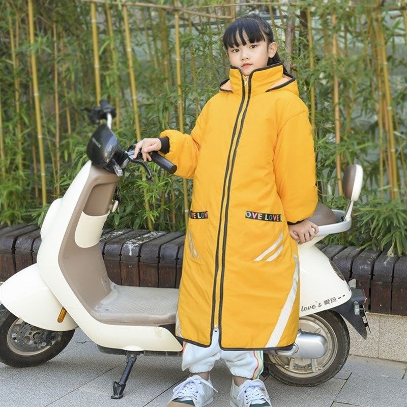 速发儿童电动车挡风被冬挡加绒防厚小孩季风衣电瓶车挡风罩防水加