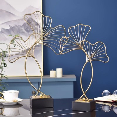 速发轻奢风家居摆件创意银杏叶软客金装工艺品属厅玄关样板间摆设