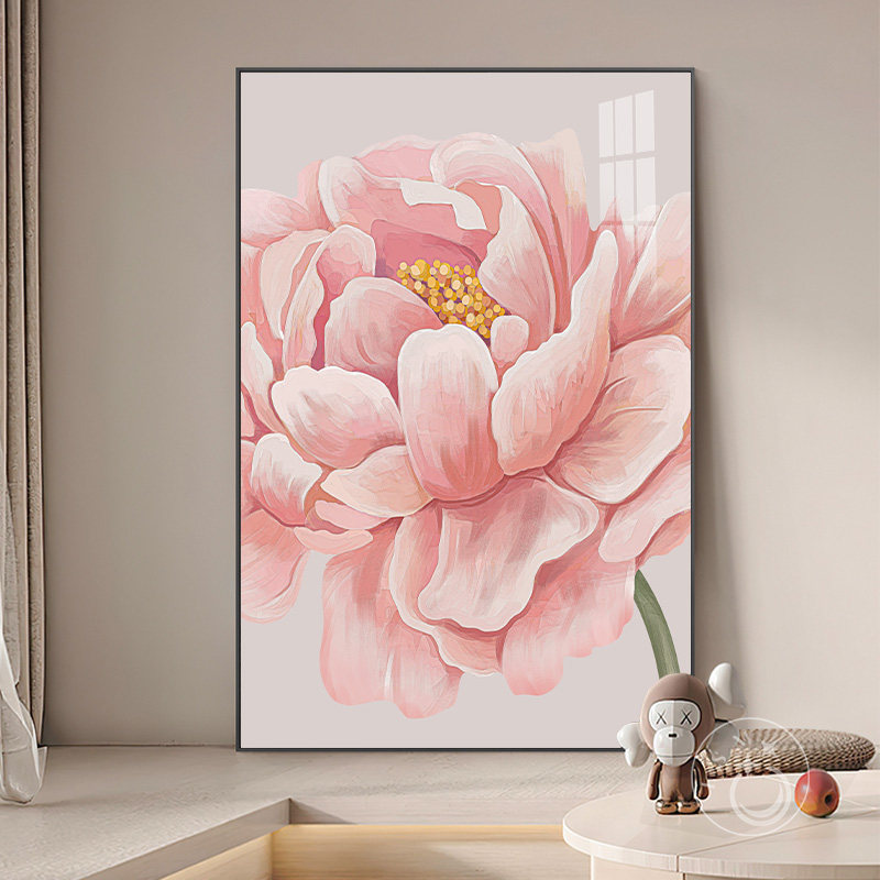 速发奶油风牡丹挂客厅装饰画大背落地画玄关壁画沙发幅景墙花画