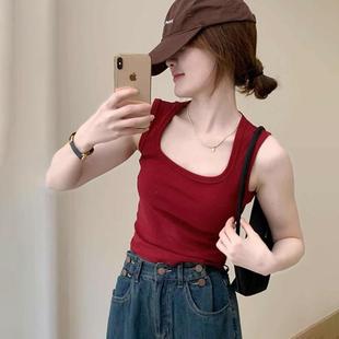 抹胸上衣女 辣妹露脐宽肩方领纯棉美背背心带胸垫内衣外穿打底无袖