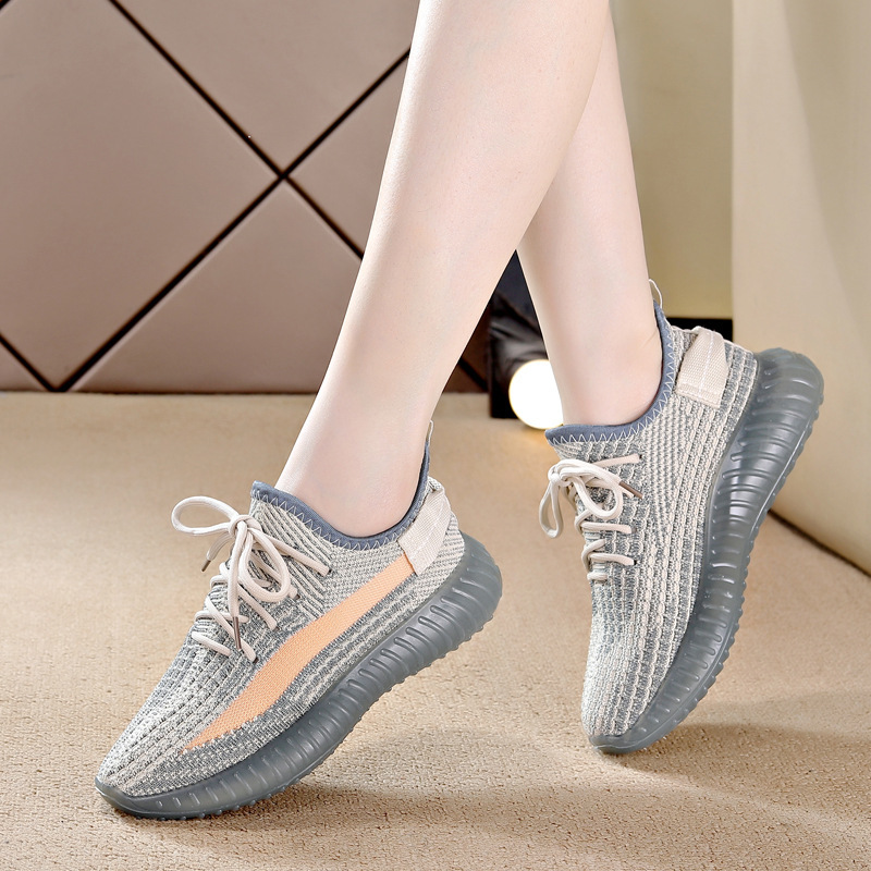 新款配色牛仔兰椰子鞋女2025夏季透气飞织套帮运动鞋女350潮鞋子