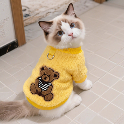 猫咪衣服冬装保暖毛绒小熊可牵引