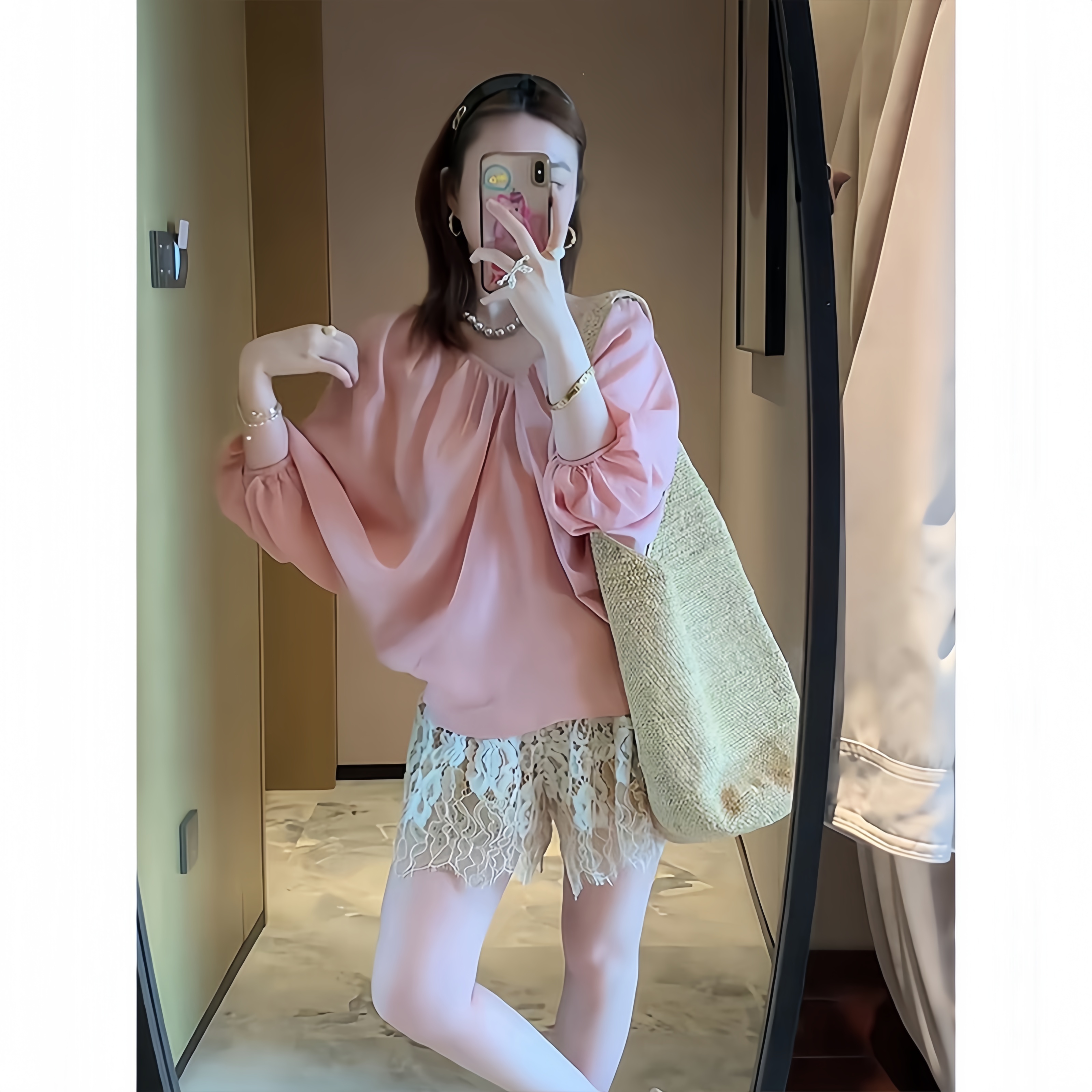 法式气质甜美风蝙蝠袖衬衫女夏季新款小众设计感宽松显瘦减龄上衣