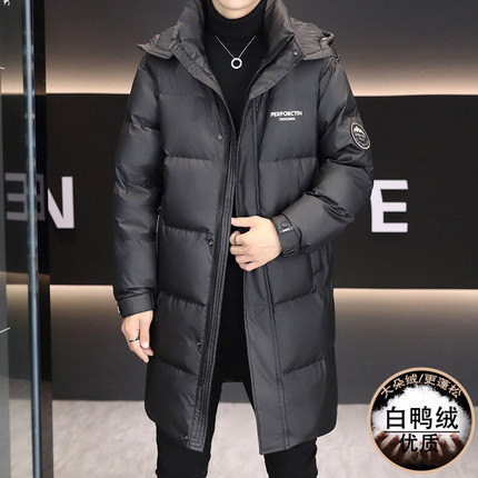 白鸭绒加厚保暖中长款男士商务休闲羽绒服2024冬季新款中年装外套