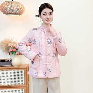 妈妈冬装加厚棉服民族风短款小棉袄加绒棉衣2025中老年新款外套女