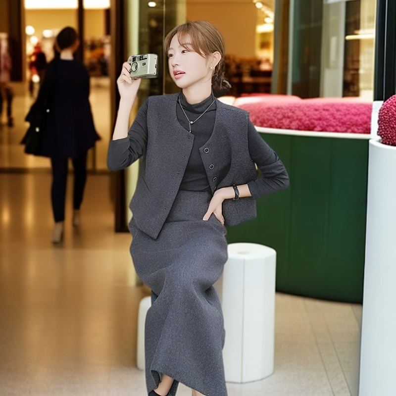 轻熟风小香风穿搭套装女2025秋季新款复古马甲打底衫半身裙三件套,女装/女士精品,时尚套装,淘宝优惠券,粉丝福利购,淘宝优惠卷