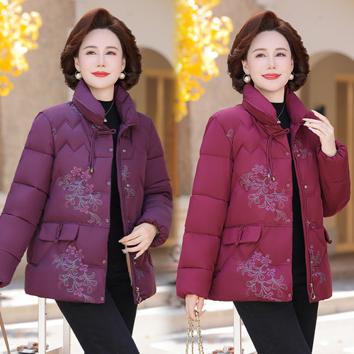中年妈妈冬装外套短款棉衣2025新款中老年人女装洋气大码羽绒棉服