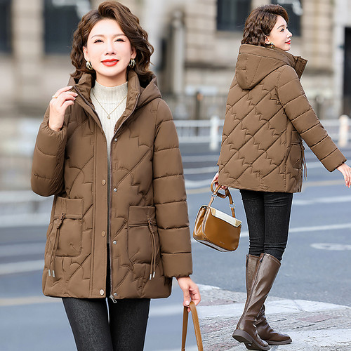 妈妈冬装羽绒棉服冬季新款2025中长款棉衣中老年加厚保暖棉袄外套