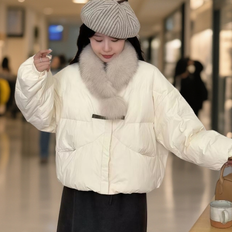 毛领围脖短款羽绒棉服女冬季2025甜美小个子保暖宽松加厚棉衣外套