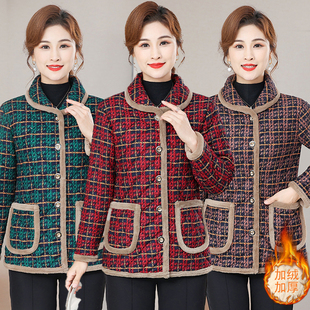 新款中老年女装2025秋冬加绒保暖小棉衣妈妈装厚棉服外套短款棉袄