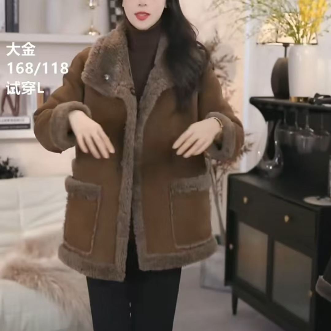 加绒皮毛一体双面穿外套女装2025冬季爆款洋气加厚保暖羊羔毛上衣
