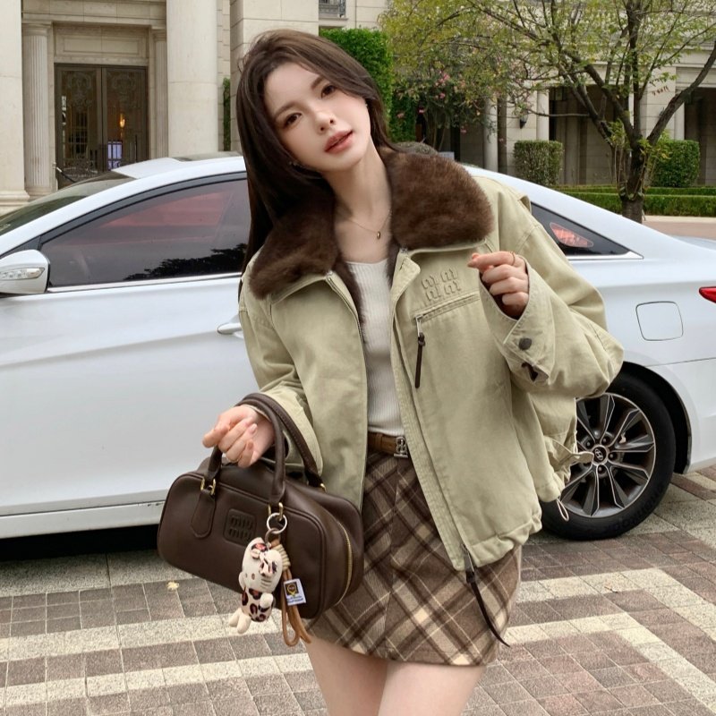 时尚冬季夹棉棉衣加厚2025翻毛领短款棉服外套女气质夹克保暖上衣