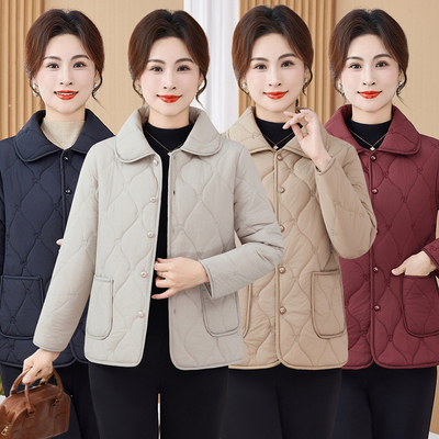 2025年新款时尚妈妈装大码显瘦羽绒棉服保暖气质翻领休闲棉衣外套