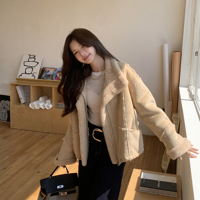 复古麂皮绒羊羔毛外套女2025秋冬季新款加绒加厚宽松皮毛一体上衣