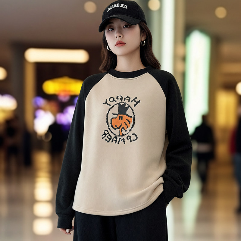 大码胖mm德绒内搭卫衣打底衫女2025秋冬圆领加绒撞色插肩长袖上衣,女装/女士精品,常规大码外套,淘宝优惠券,粉丝福利购,淘宝优惠卷