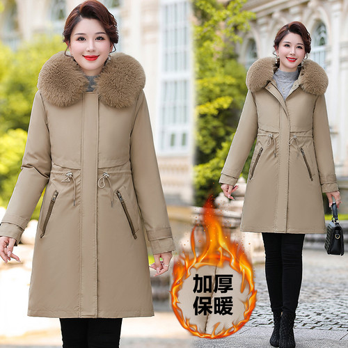 派克服女2025新款冬季中长款棉服可拆卸内胆大码棉衣棉袄加厚外套