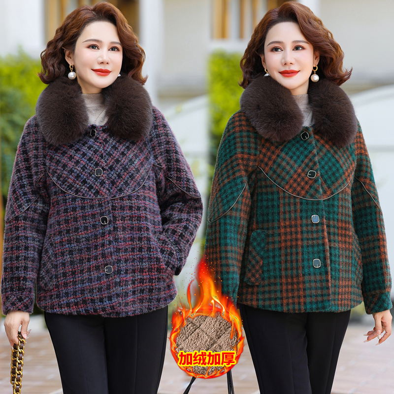 妈妈装冬装外套2025新款中老年女装加绒加厚大码洋气奶奶毛呢大衣