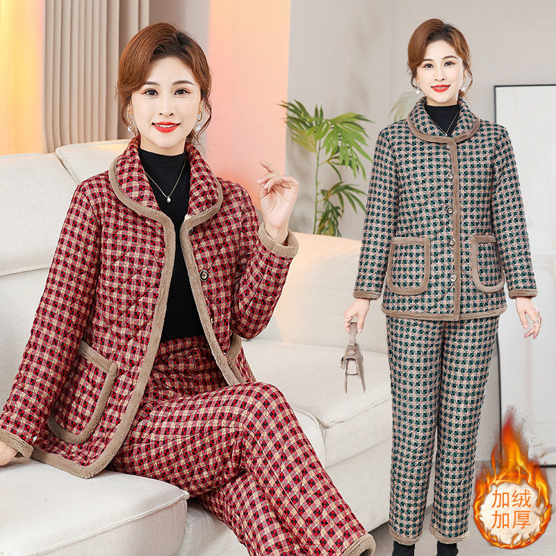 妈妈冬装两件套2025加绒中老年人加厚洋气棉服女秋冬新款套装棉衣