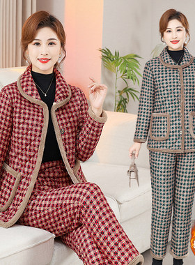 妈妈冬装两件套2025加绒中老年人加厚洋气棉服女秋冬新款套装棉衣