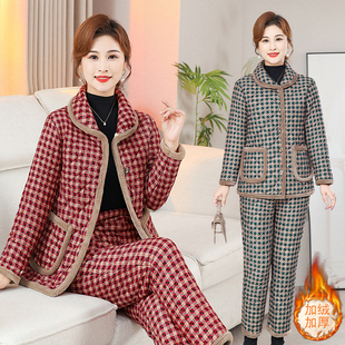妈妈冬装两件套2025加绒中老年人加厚洋气棉服女秋冬新款套装棉衣