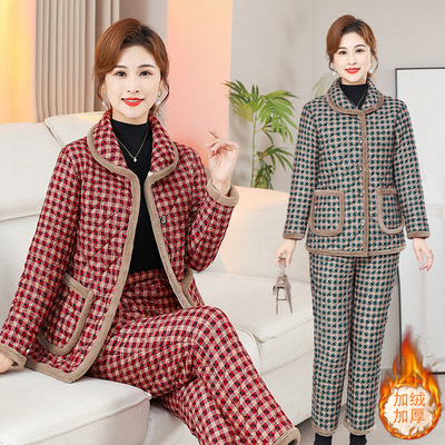 妈妈冬装两件套2025加绒中老年人加厚洋气棉服女秋冬新款套装棉衣