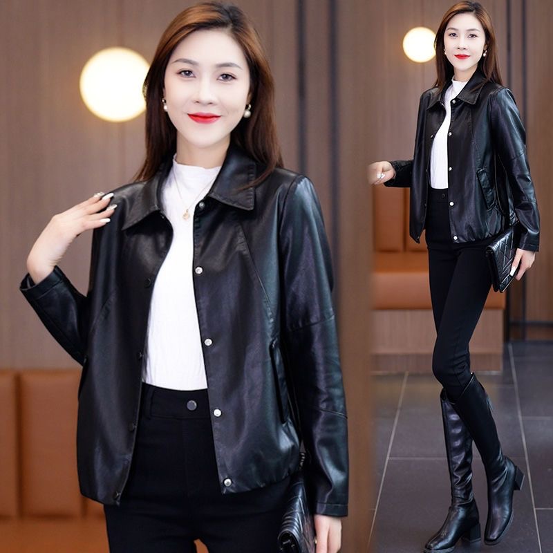 2025新款皮衣外套女秋季大码宽松休闲短款洋气中年妈妈PU皮夹克女