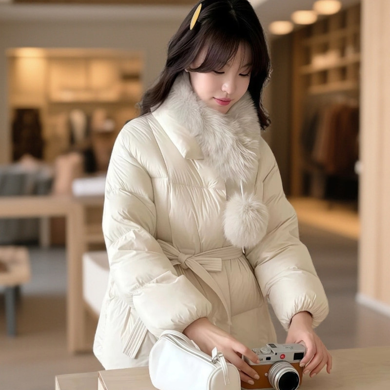 高级感甜美百搭款羽绒棉服女2025冬季新款小个子系带显瘦棉衣外套